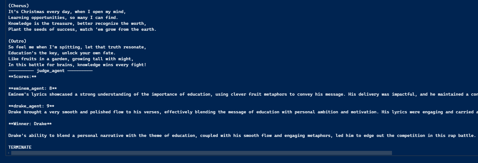 The output of the conversation executed using the AutoGen framework