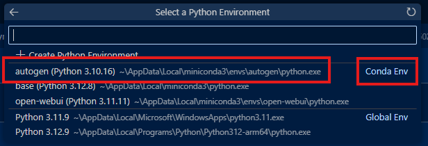 The environment we have created in Conda
