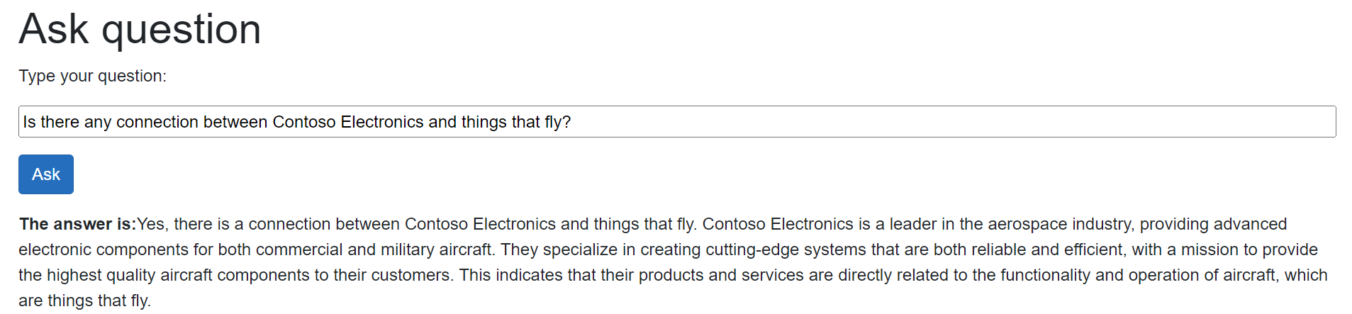 Is there any connection between Contoso Electronics and things that fly?