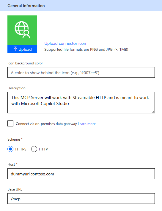 The options to customize to set up your MCP server