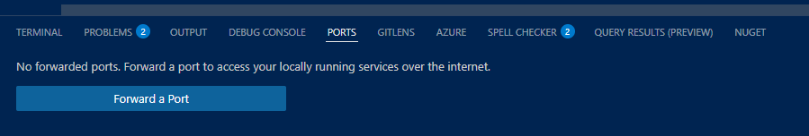 The ports tab in Visual Studio Code