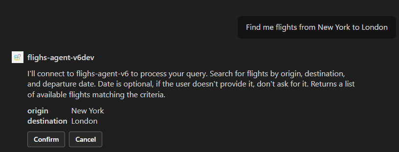 The declarative agent asking for permission to connect to the MCP server