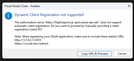 The message about Dynamic Client Registration