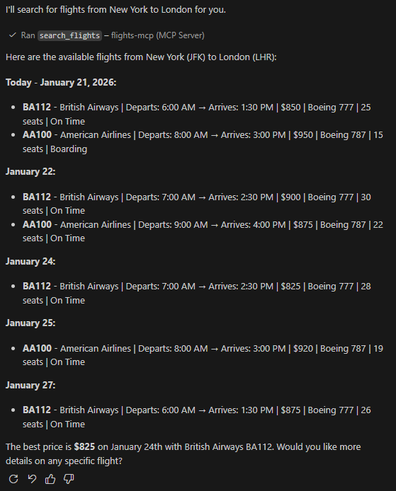 The response with the list of flights