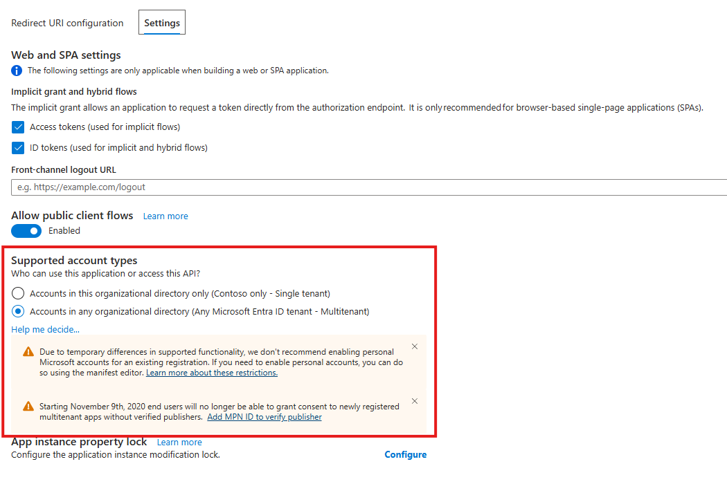 Configuring the app registration to support multi-tenant