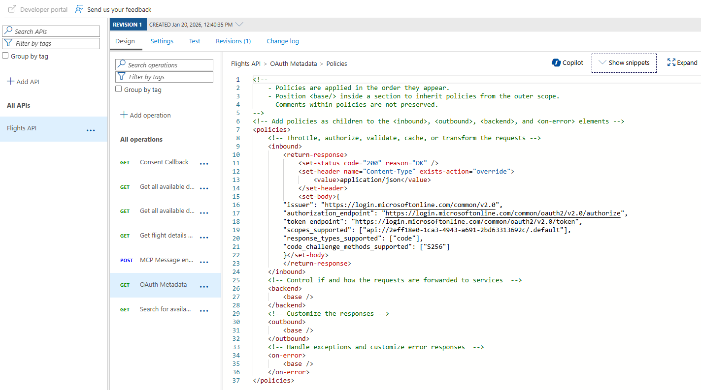 The OAuth authorization server endpoint in APIM