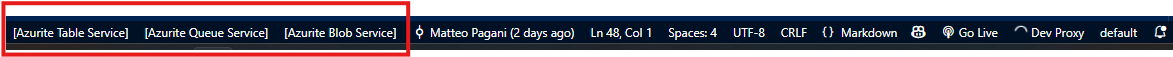 The Azurite emulator in VS Code