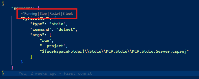 The option to start the MCP server from Visual Studio Code