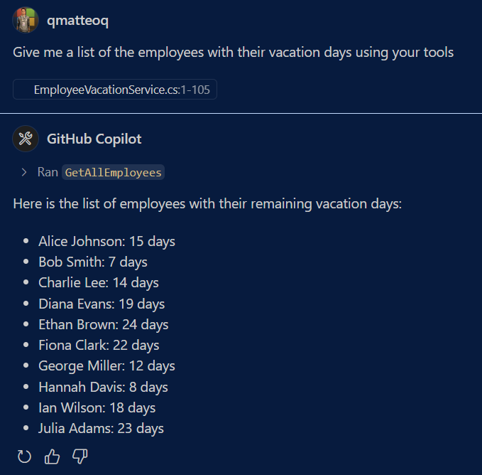 The results coming from the MCP server