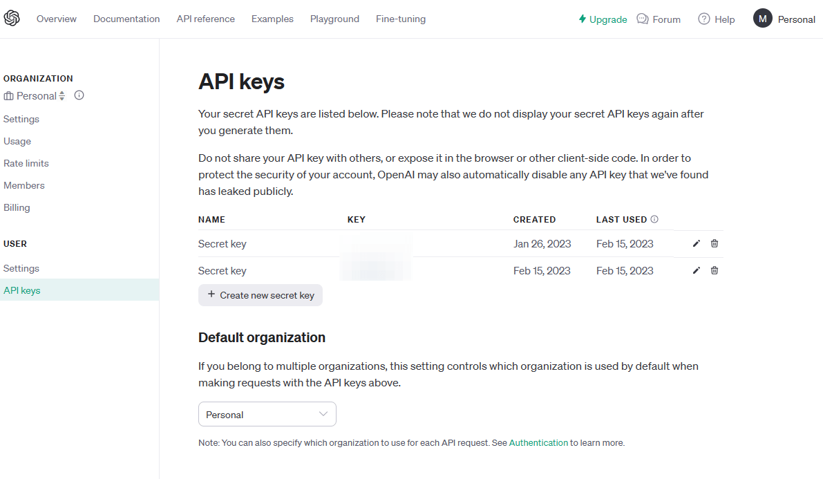 openai credentials