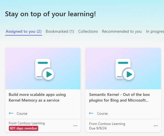 The assigned content from the custom provider for Viva Learning