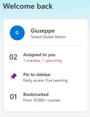 The Viva Learning portal with some pending assignments