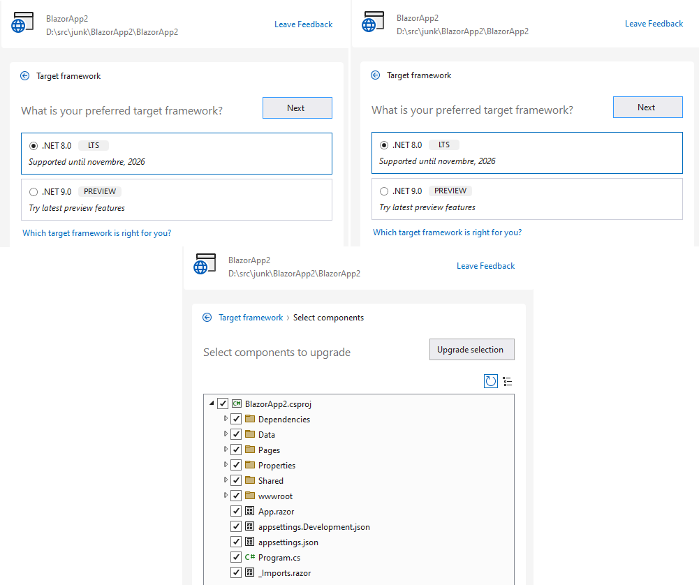 The .NET Upgrade Assistant tool in action
